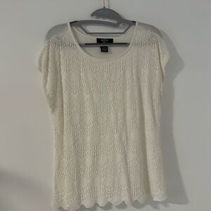 White lace, top size large scallop, front, bottom of shirt